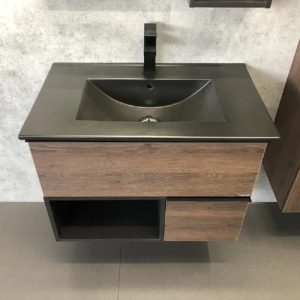 Тумба подвесная Comforty Франкфурт 75 с раковиной 75E Дуб шоколадно-коричневый 00-00000889CF