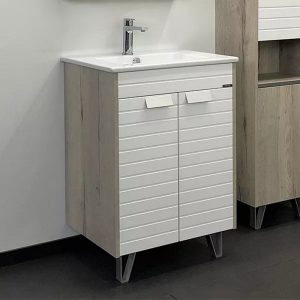 Тумба напольная Comforty Клеон 61 с раковиной Quadro 60 Белый матовый / Дуб дымчатый 00-00002044CF Тумба напольная Comforty Клеон 61 с раковиной Quadro 60 Белый матовый / Дуб дымчатый 00-00002044CF