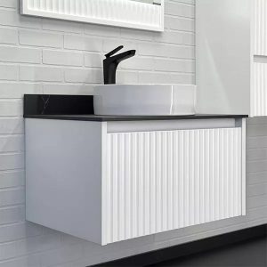 Тумба подвесная Comforty Марсель 75 со столешницей под черный мрамор c раковиной 9110 Белый матовый 00-00012270CF