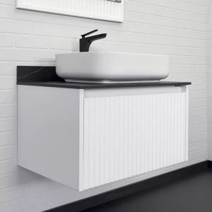 Тумба подвесная Comforty Марсель 75 со столешницей под мрамор Калакатта Блэк c раковиной T-Y9378 Белый матовый 00-00013395CF