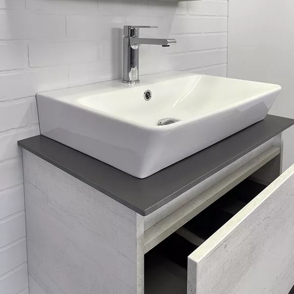 Тумба подвесная Comforty Прага 60 с графитовой столешницей с раковиной 9055RA-50 Дуб белый 00-00014535CF Тумба подвесная Comforty Прага 60 с графитовой столешницей с раковиной 9055RA-50 Дуб белый 00-00014535CF — изображение 2