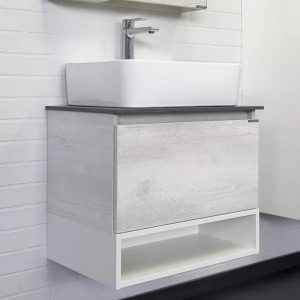 Тумба подвесная Comforty Прага 60 с графитовой столешницей с раковиной PZ-6068 Дуб белый 00-00014536CF