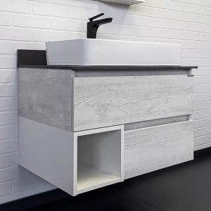 Тумба подвесная Comforty Прага 75 с графитовой столешницей с раковиной 78189 Дуб белый 00-00014831CF