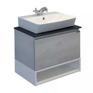 Тумба подвесная Comforty Прага 60 с серой столешницей и раковиной 9055RA-50 Дуб белый 00-00015289CF