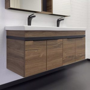 Тумба подвесная Comforty Дуэт 125 с раковиной на две чаши Гармония 125 Дуб темно-коричневый 00-00017178CF