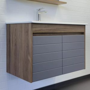 Тумба подвесная Comforty Кемер 76 с раковиной 75E Антрацит / Дуб тёмно-коричневый 00-00017883CF