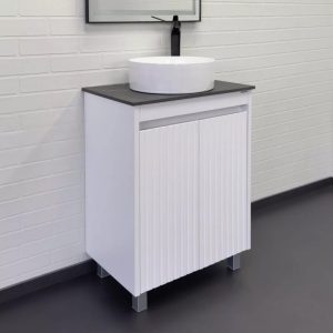 Тумба напольная Comforty Двина 60 со столешницей мрамор Калакатта Блэк с раковиной 9111 Белый матовый 00-00019598CF Тумба напольная Comforty Двина 60 со столешницей мрамор Калакатта Блэк с раковиной 9111 Белый матовый 00-00019598CF