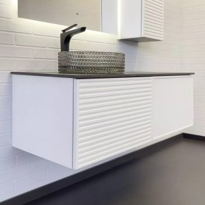 Тумба подвесная Comforty Геленджик 120 со столешницей мрамор Калакатта Блэк c раковиной Comforty Белый матовый 00-00020804CF