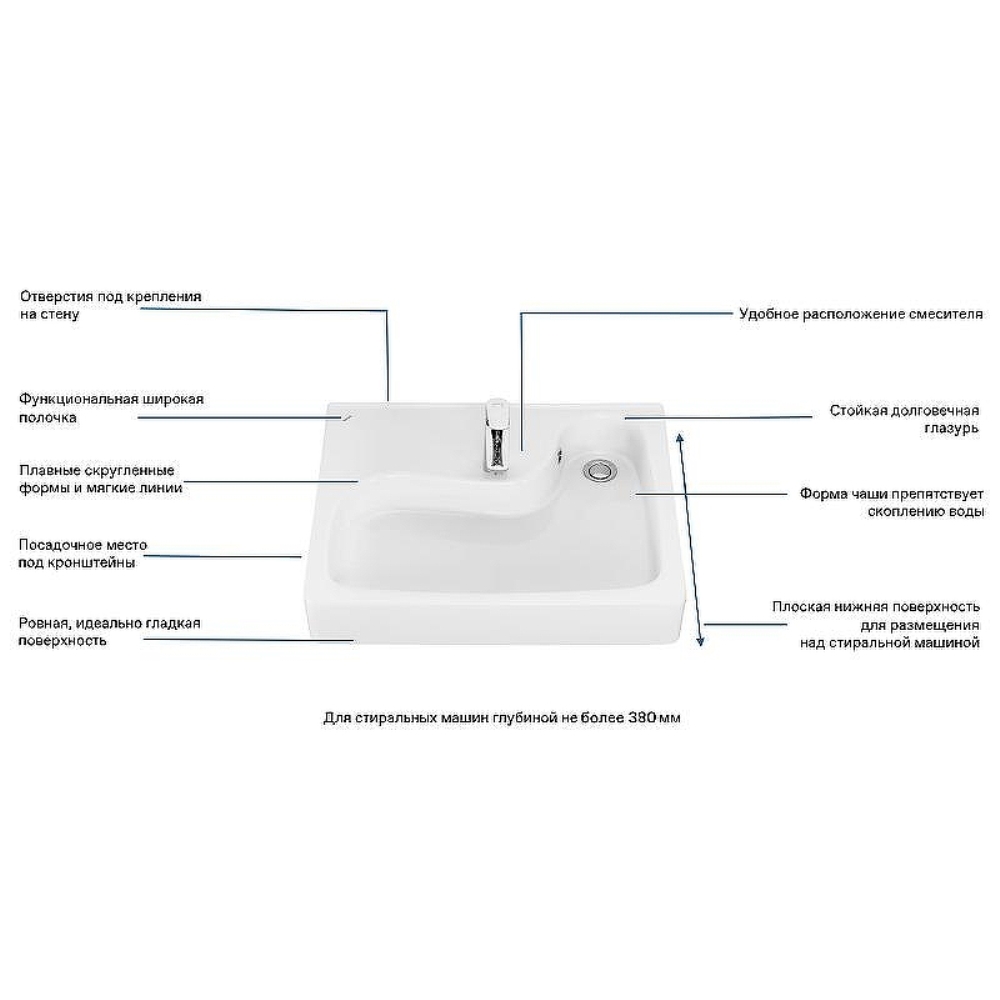 Раковина под стиральную машину Santek Клио 63 Белый глянцевый 1WH501770 Раковина под стиральную машину Santek Клио 63 Белый глянцевый 1WH501770 — изображение 3