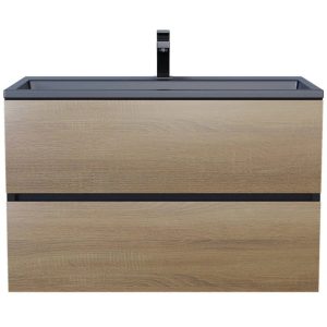 Тумба подвесная Uperwood Barsa 80 с раковиной Черный / Дуб сонома 298301043