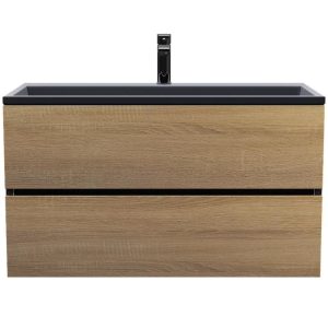 Тумба подвесная Uperwood Barsa 90 с раковиной Черный / Дуб сонома 298301044