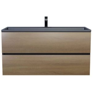 Тумба подвесная Uperwood Barsa 100 с раковиной Черный / Дуб сонома 298301045