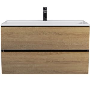 Тумба подвесная Uperwood Barsa 90 с раковиной Черный / Дуб сонома 29830205649