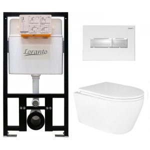 Инсталляция Loranto Prestige с унитазом Azario Uno и клавишей смыва Prestige Белый глянцевый 4551+AZ-2380+7520 Инсталляция Loranto Prestige с унитазом Azario Uno и клавишей смыва Prestige Белый глянцевый 4551+AZ-2380+7520