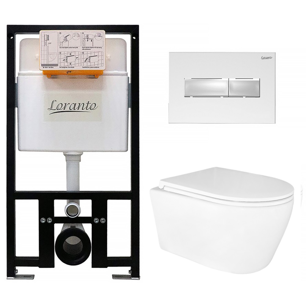 Инсталляция Loranto Prestige с унитазом Azario Uno и клавишей смыва Prestige Белый глянцевый 4551+AZ-2380+7520 Инсталляция Loranto Prestige с унитазом Azario Uno и клавишей смыва Prestige Белый глянцевый 4551+AZ-2380+7520