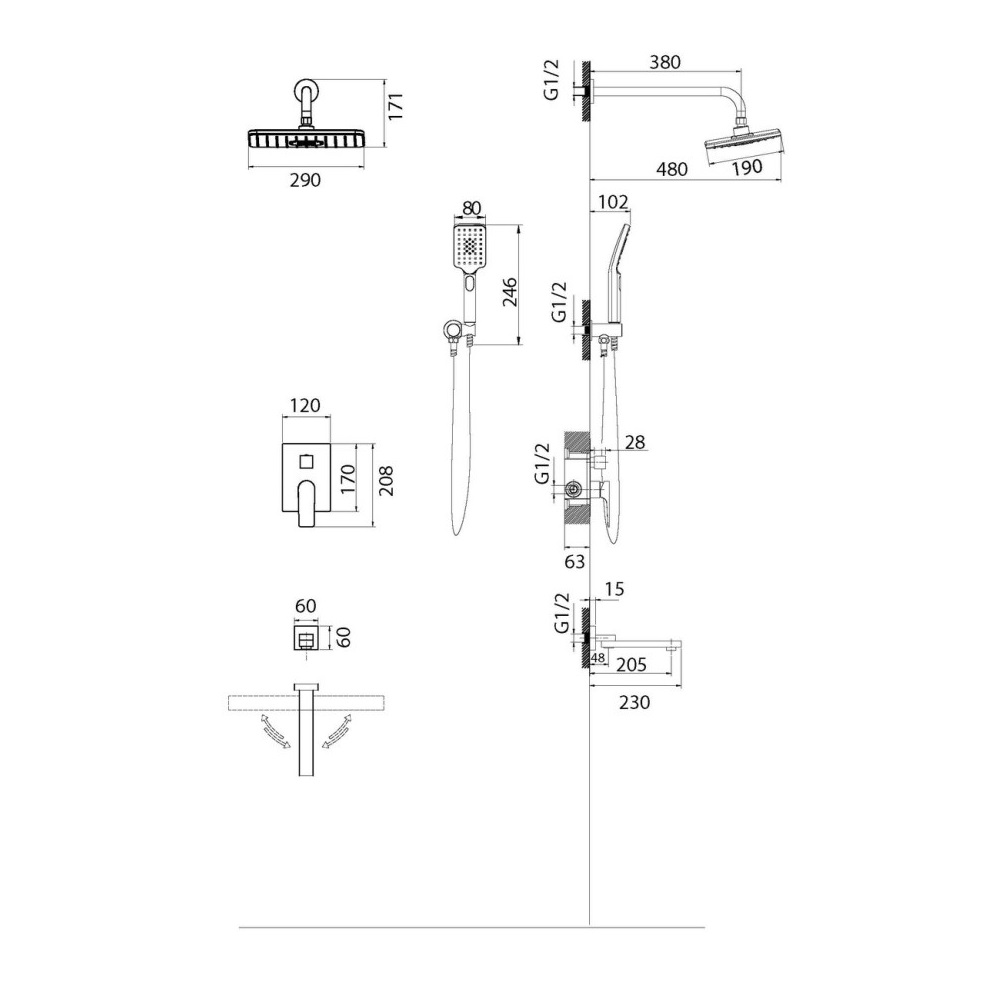 Душевая встройка Grossman Classic с изливом Золото матовое 501.K35.04.320 Душевая встройка Grossman Classic с изливом Золото матовое 501.K35.04.320 — изображение 5