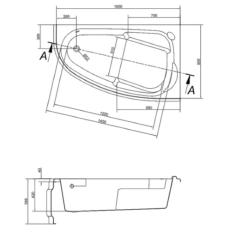 Ванна акриловая Cersanit Joanna 160х95 правая Белый 63339 Ванна акриловая Cersanit Joanna 160х95 правая Белый 63339 — изображение 4