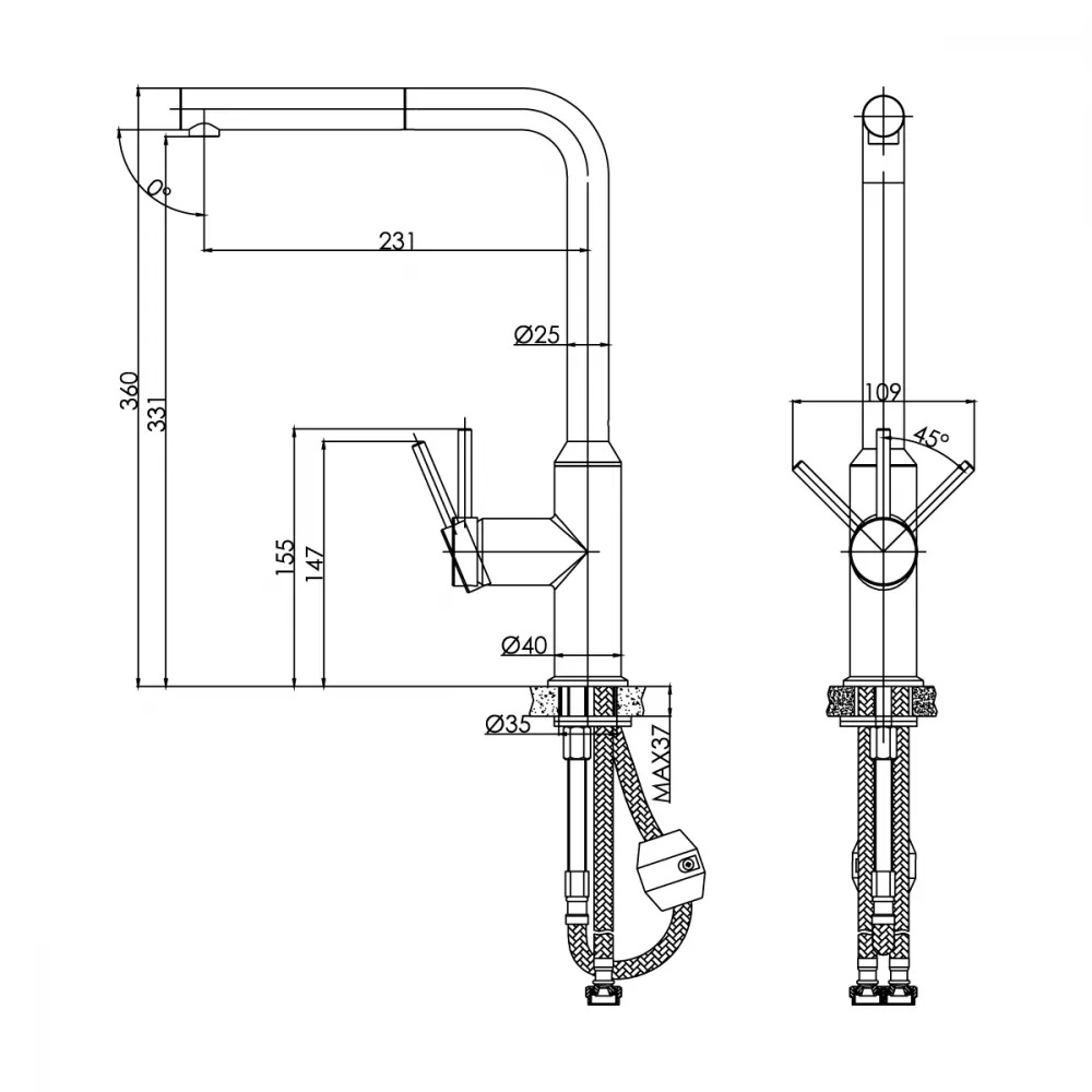 Смеситель для кухни Cersanit Flavis с выдвижным изливом Черный матовый 68247 Смеситель для кухни Cersanit Flavis с выдвижным изливом Черный матовый 68247 — изображение 4
