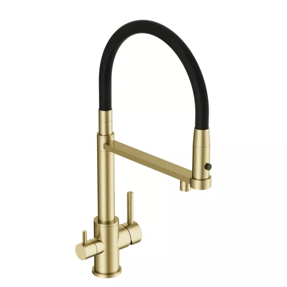 Смеситель для кухни Cersanit Zen с подключением фильтра с гибким изливом Золото матовое 68251 Смеситель для кухни Cersanit Zen с подключением фильтра с гибким изливом Золото матовое 68251