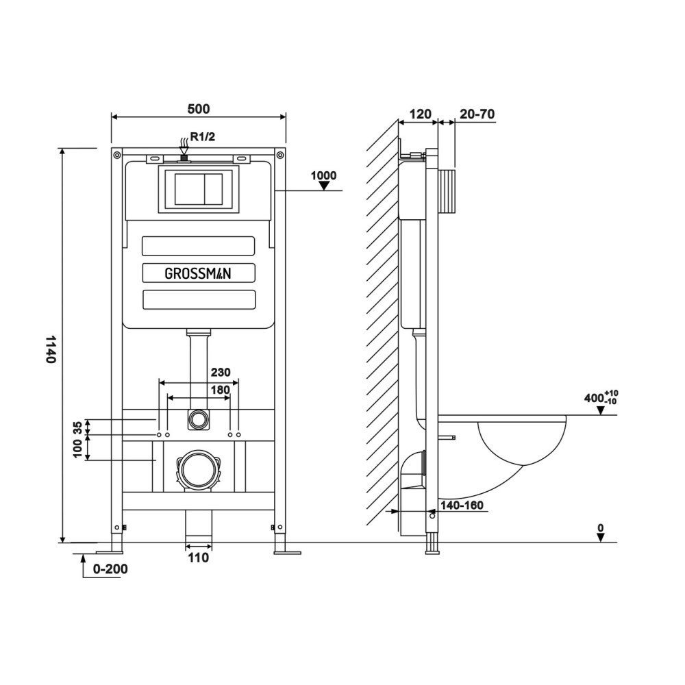 Инсталляция Grossman для скрытого монтажа унитаза + клавиша смыва Galaxy Золото матовый 97.01.310 Инсталляция Grossman для скрытого монтажа унитаза + клавиша смыва Galaxy Золото матовый 97.01.310 — изображение 3