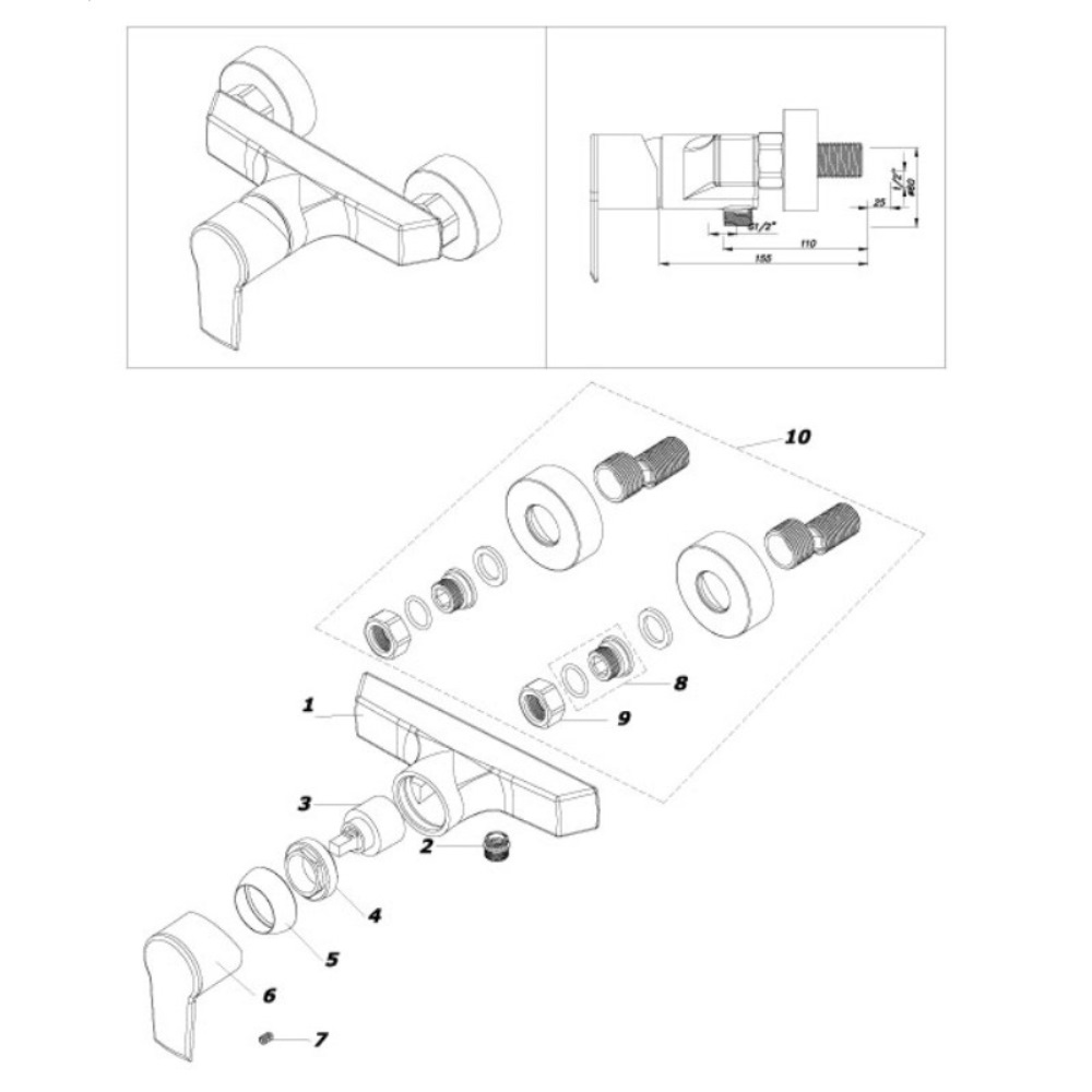 Смеситель для душа Azario Enzo Хром глянцевый AZ-15710611 Смеситель для душа Azario Enzo Хром глянцевый AZ-15710611 — изображение 2