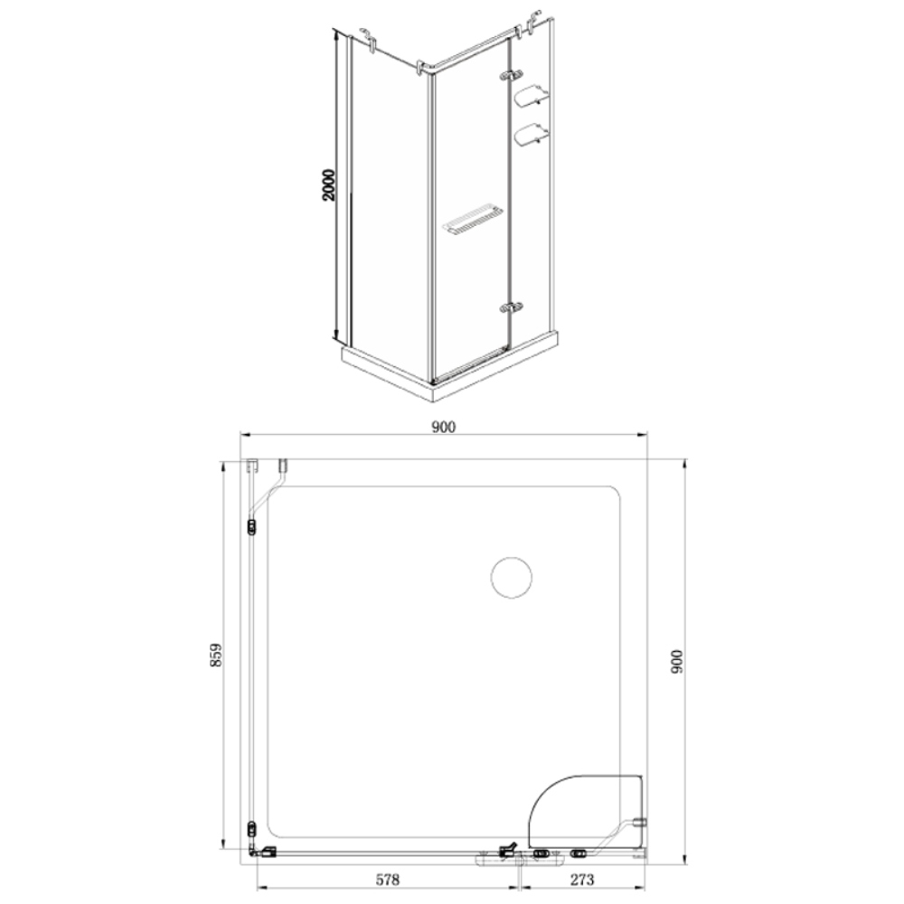 Душевой уголок Azario Montreal 90х90 правый Хром / Прозрачное AZ-NWG1231-R Душевой уголок Azario Montreal 90х90 правый Хром / Прозрачное AZ-NWG1231-R — изображение 3
