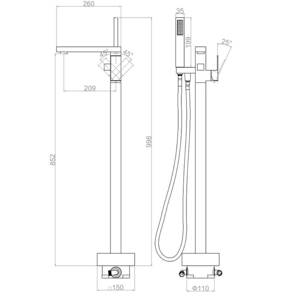 Смеситель напольный D&K Bayern.Liszt Черный матовый DA1516005 Смеситель напольный D&K Bayern.Liszt Черный матовый DA1516005 — изображение 8