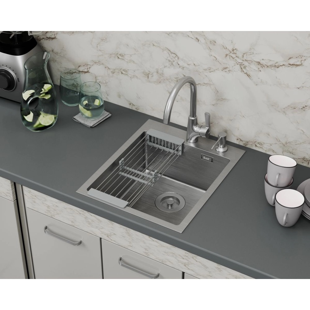 Мойка кухонная D&K 41х50 выпуск с переливом, корзина, дозатор Сатин DKS415004 Мойка кухонная D&K 41х50 выпуск с переливом, корзина, дозатор Сатин DKS415004 — изображение 2