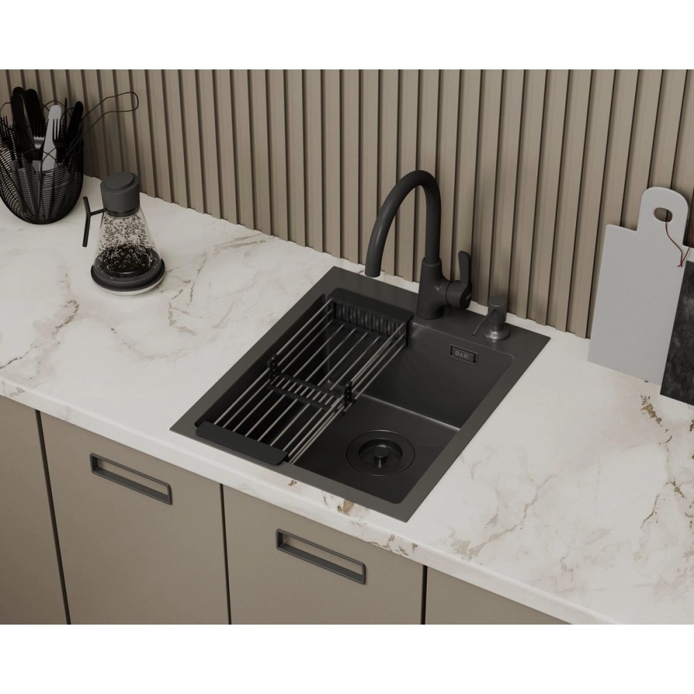 Мойка кухонная D&K 41х50 выпуск с переливом, корзина, дозатор Графит матовый DKS415006 Мойка кухонная D&K 41х50 выпуск с переливом, корзина, дозатор Графит матовый DKS415006 — изображение 2