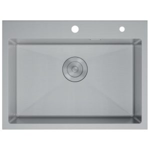 Мойка кухонная D&K 60х50 выпуск с переливом, корзина, дозатор Сатин DKS605004