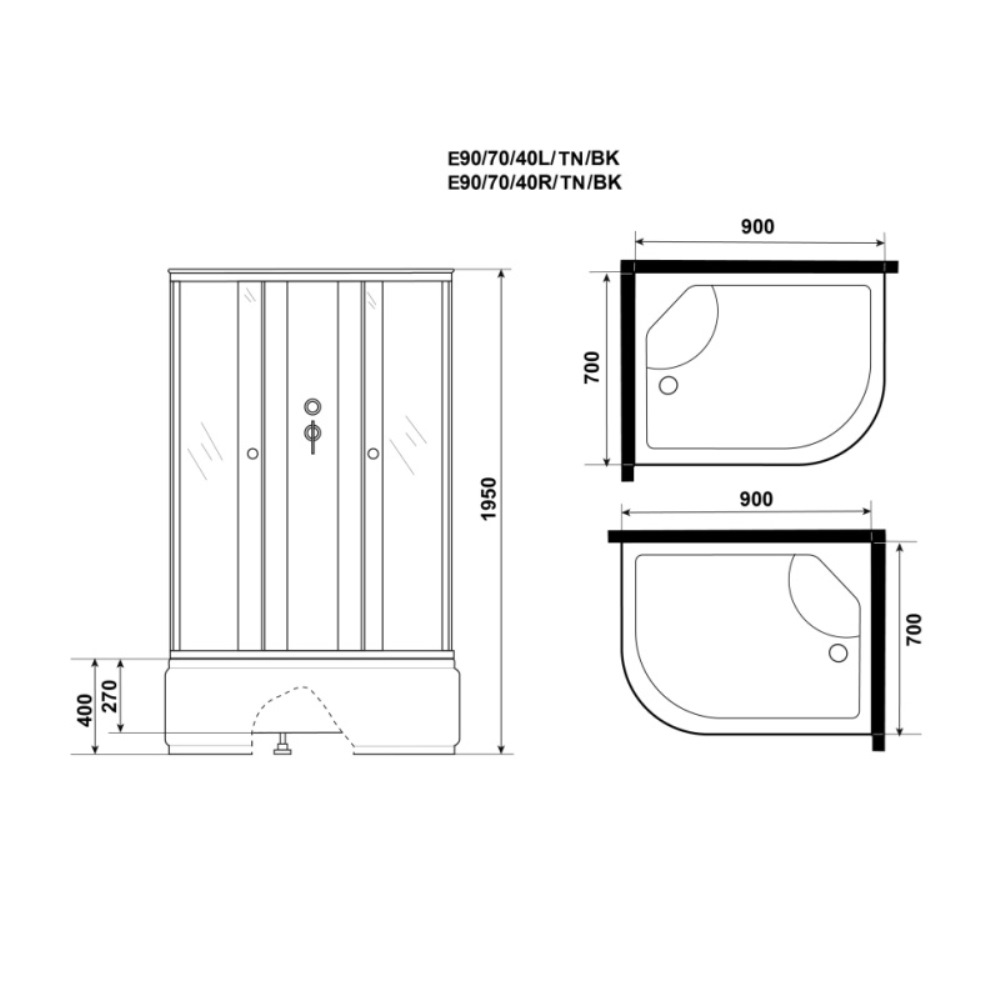 Душевая кабина Niagara Eco 90х70 правая Хром / Тонированное E90/70/40R/TN/BK Душевая кабина Niagara Eco 90х70 правая Хром / Тонированное E90/70/40R/TN/BK — изображение 4