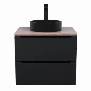 Тумба подвесная Uperwood Tanos 60 + раковина Round Черный / Бук светлый