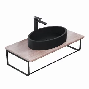 Столешница Uperwood Tanos 90 + раковина Rome + кронштейн Черный / Бук светлый