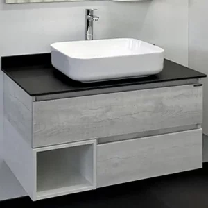 Тумба подвесная Comforty Прага 90 + раковина Дуб белый / Светло-серый 00-00006956CF