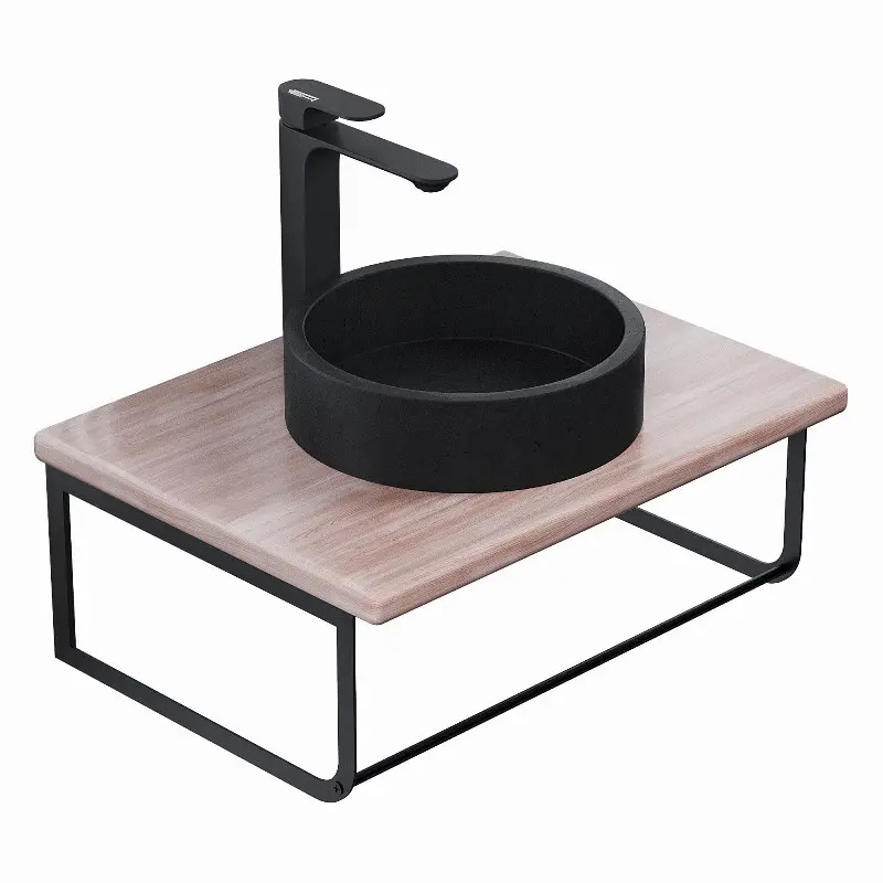 Столешница Uperwood Tanos 60 + раковина Round + кронштейн Черный / Бук светлый Столешница Uperwood Tanos 60 + раковина Round + кронштейн Черный / Бук светлый