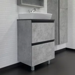 Тумба напольная Comforty Эдинбург 60 + раковина + черная столешница Бетон светлый 00-00004763CF Тумба напольная Comforty Эдинбург 60 + раковина + черная столешница Бетон светлый 00-00004763CF