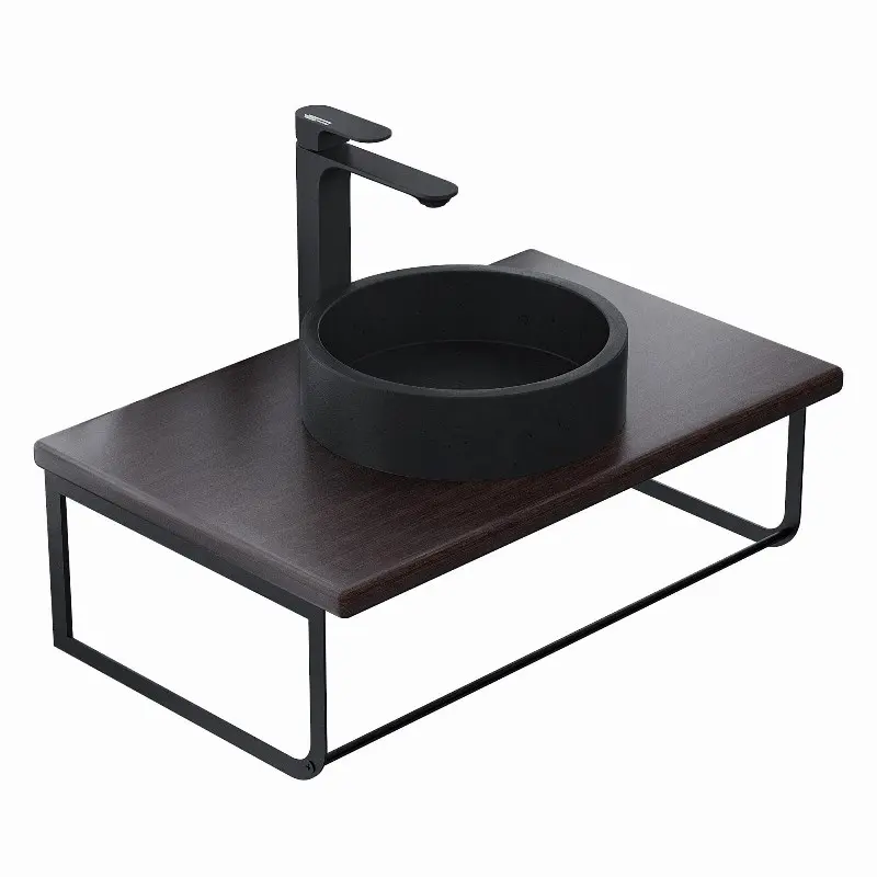 Столешница Uperwood Tanos 70 + раковина Round + кронштейн Черный / Бук темный Столешница Uperwood Tanos 70 + раковина Round + кронштейн Черный / Бук темный