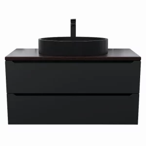 Тумба подвесная Uperwood Tanos 100 + раковина Rome  Черный / Бук темный