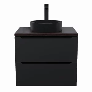 Тумба подвесная Uperwood Tanos 60 + раковина Round Черный / Бук темный