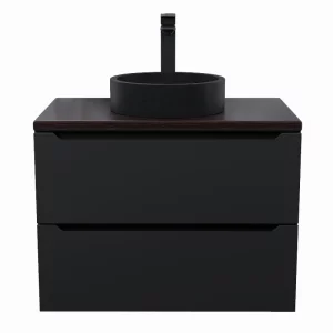 Тумба подвесная Uperwood Tanos 70 + раковина Round  Черный / Бук темный