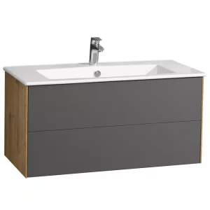 Тумба подвесная с раковиной Aquaton Сохо 100 Графит софт / Дуб веллингтон 1A2582K1AJA00