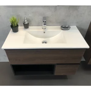 Тумба подвесная Comforty Франкфурт 76 + раковина Дуб шоколадно-коричневый 00004150531CF