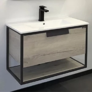 Тумба подвесная Comforty Бонн 46,5 + раковина Графит / Дуб дымчатый 00-00008475CF