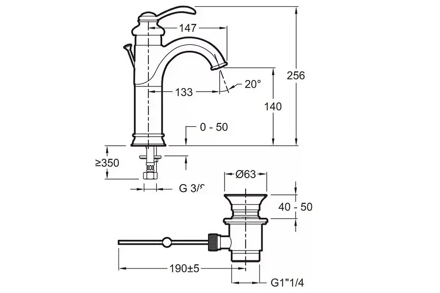 Смеситель для раковины Jacob Delafon Fairfax E72091-CP Смеситель для раковины Jacob Delafon Fairfax E72091-CP — изображение 2