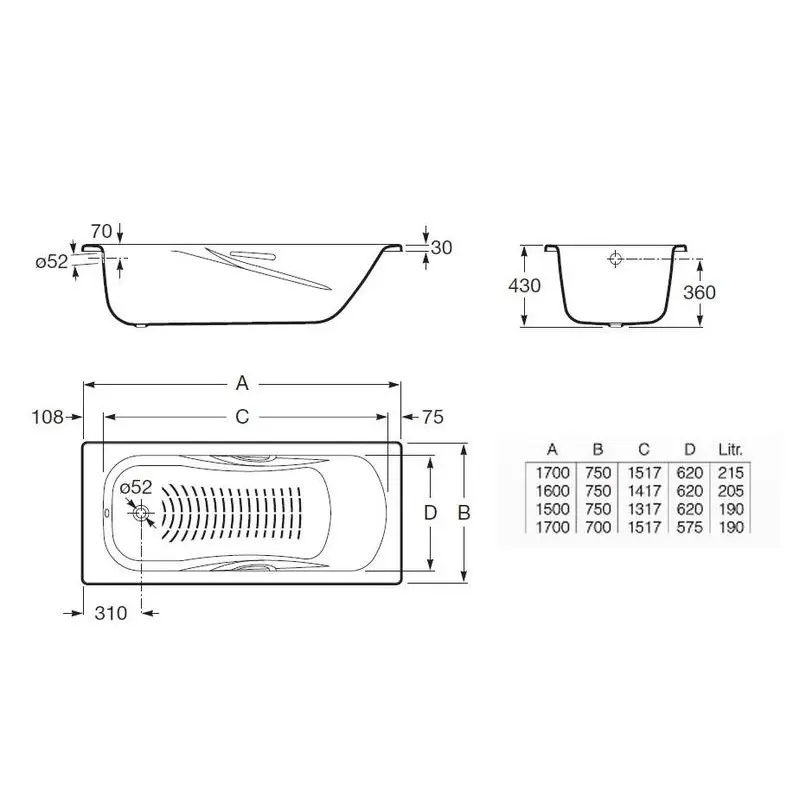 Ванна стальная Roca Princess 170х75 Белый 2202E0000 Ванна стальная Roca Princess 170х75 Белый 2202E0000 — изображение 2