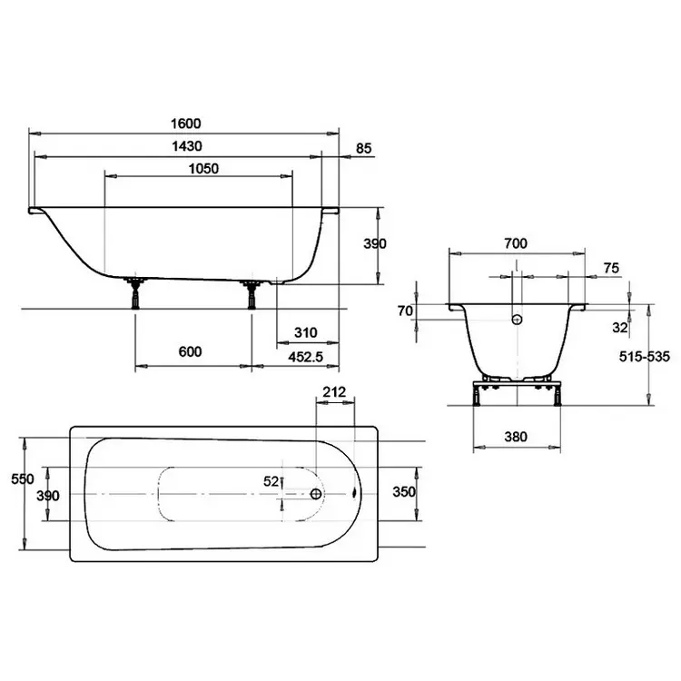Ванна стальная Kaldewei Saniform Plus 362-1 160х70 Ванна стальная Kaldewei Saniform Plus 362-1 160х70 — изображение 2