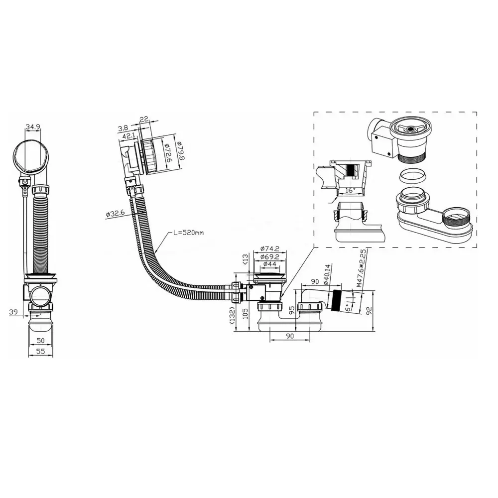 Перелив п/а с сифоном Triton плоский 600мм (металл) CK60PF Перелив п/а с сифоном Triton плоский 600мм (металл) CK60PF — изображение 2