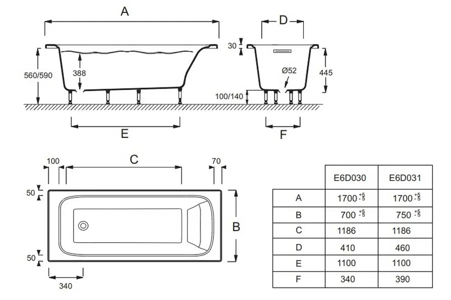 Ванна акриловая Jacob Delafon Elite 170×75 Ванна акриловая Jacob Delafon Elite 170x75 — изображение 2