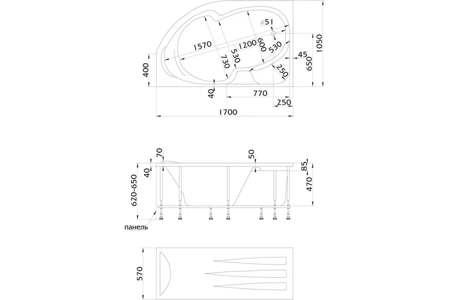 Ванна акриловая 1MarKa Diana 170х105 правая Белый 01ди1710п Ванна акриловая 1MarKa Diana 170х105 правая Белый 01ди1710п — изображение 2