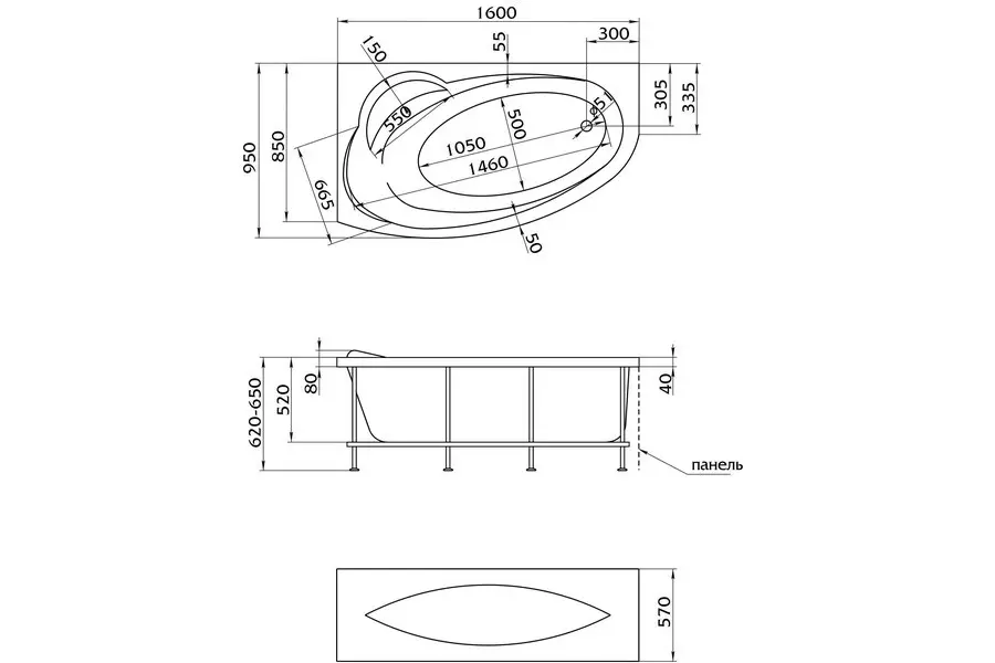 Ванна акриловая 1MarKa Juliana 160х95 левая Белый 01дж1695л Ванна акриловая 1MarKa Juliana 160х95 левая Белый 01дж1695л — изображение 2